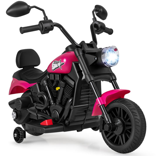 6V Kids Motorcycle with Headlight and Music and Training Wheels, Pink Powered Ride On Toys Pink at Gallery Canada