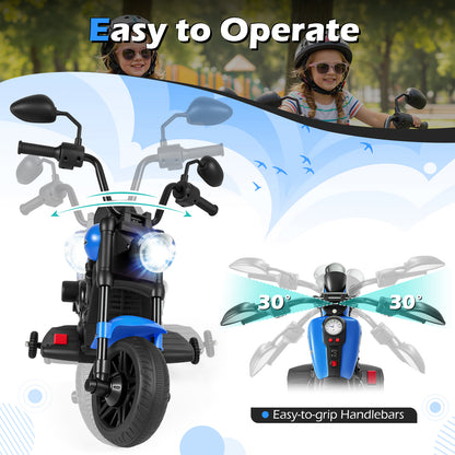 6V Kids Motorcycle with Headlight and Music and Training Wheels, Navy Powered Ride On Toys at Gallery Canada