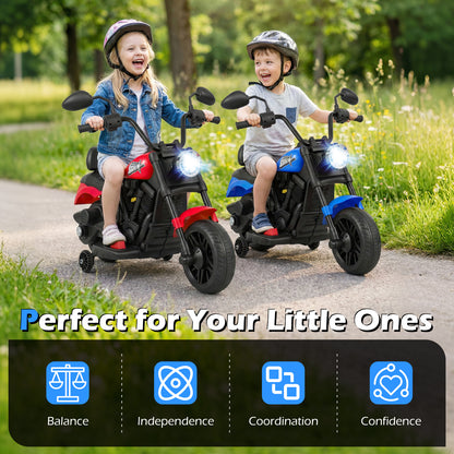 6V Kids Motorcycle with Headlight and Music and Training Wheels, Navy Powered Ride On Toys at Gallery Canada