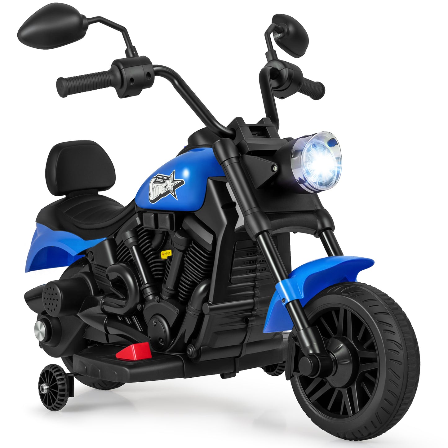 6V Kids Motorcycle with Headlight and Music and Training Wheels, Navy Powered Ride On Toys at Gallery Canada