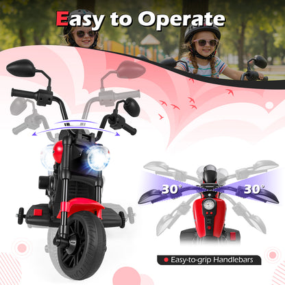 6V Kids Motorcycle with Headlight and Music and Training Wheels, Red Powered Ride On Toys at Gallery Canada