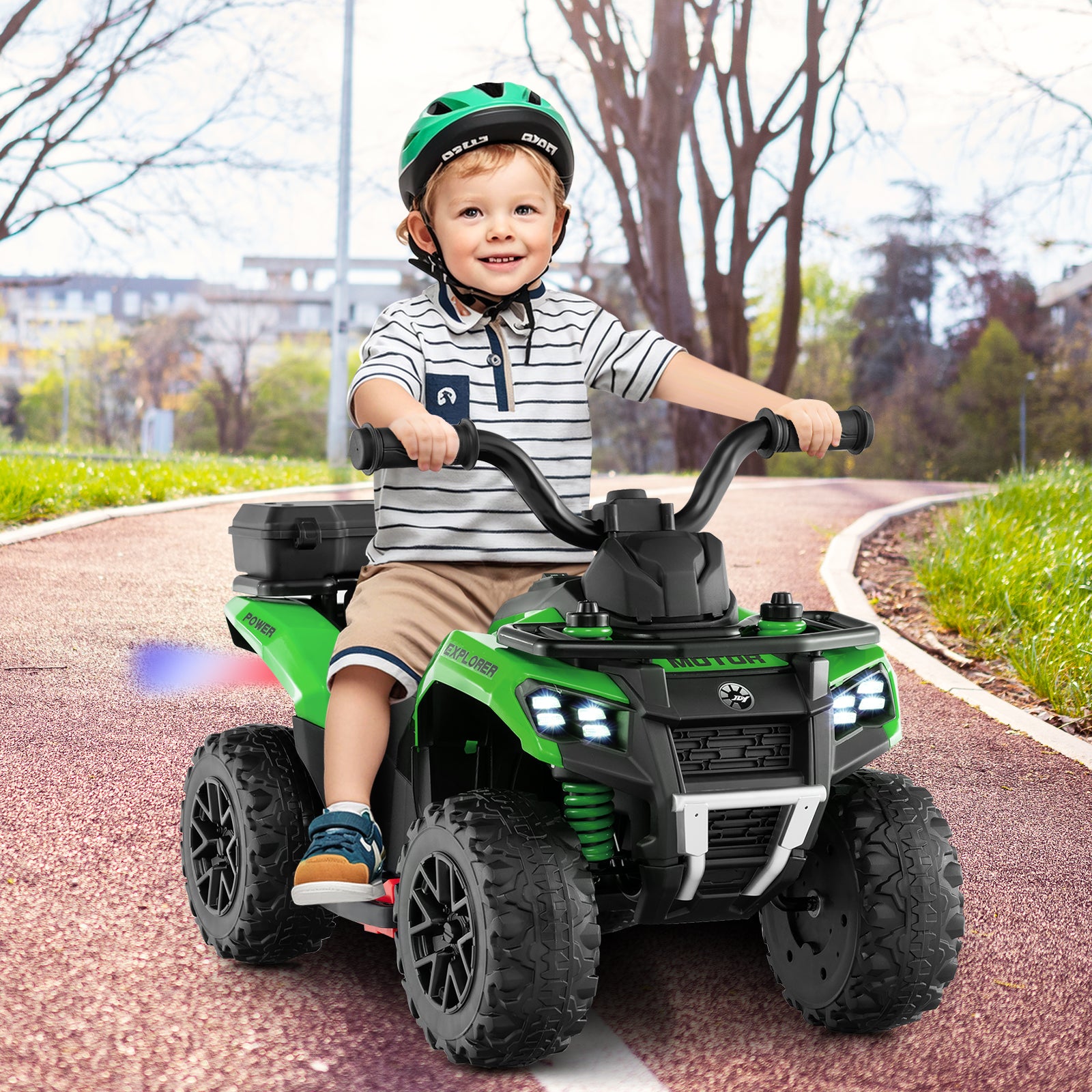 6V Kids Ride On ATV, Spray Function, Storage Box, Music, Green Powered Ride On Toys at Gallery Canada