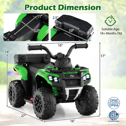 6V Kids Ride On ATV, Spray Function, Storage Box, Music, Green Powered Ride On Toys at Gallery Canada