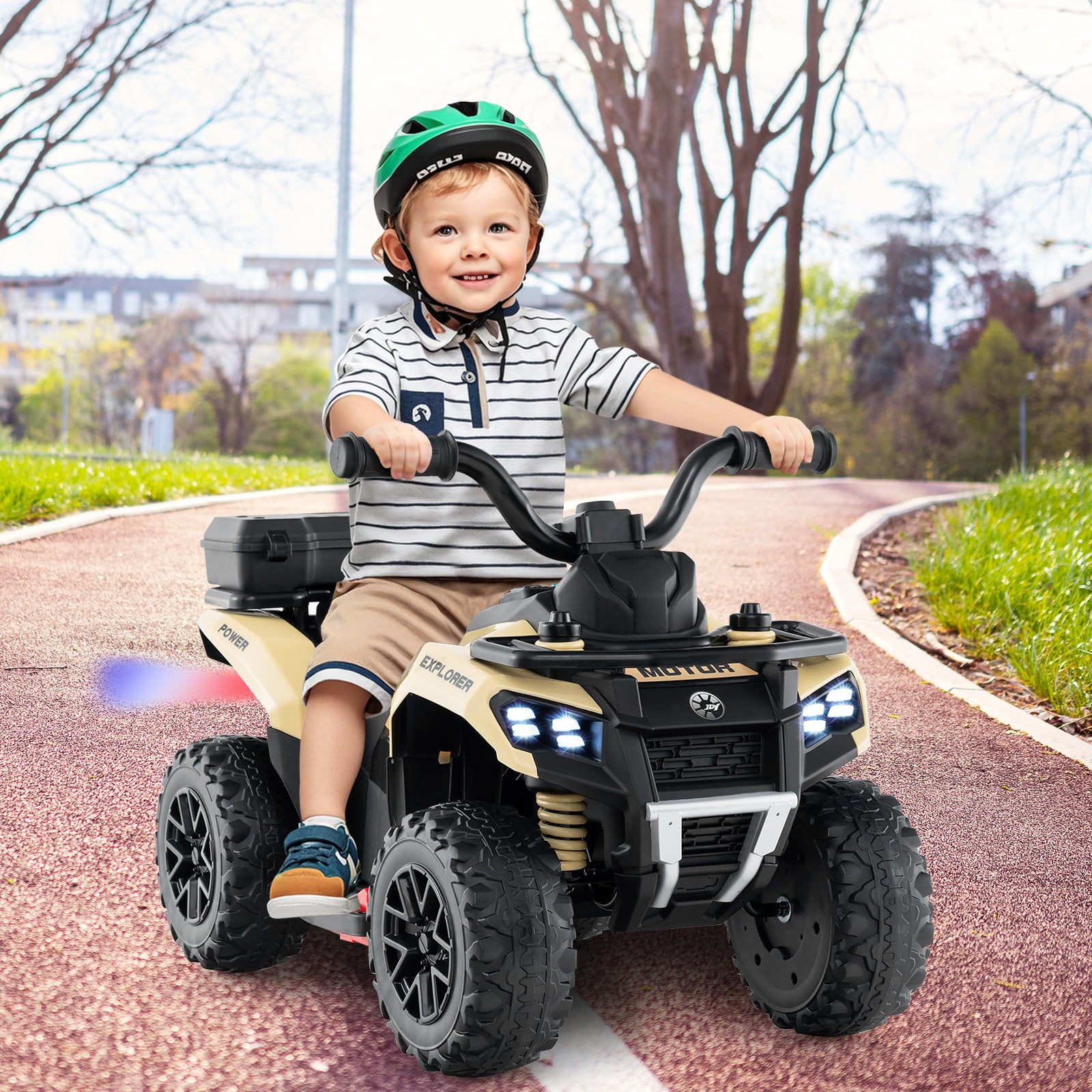 6V Kids Ride On ATV, Spray Function, Storage Box, Music, Khaki Powered Ride On Toys at Gallery Canada