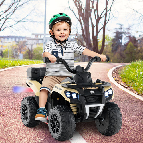6V Kids Ride On ATV, Spray Function, Storage Box, Music, Khaki