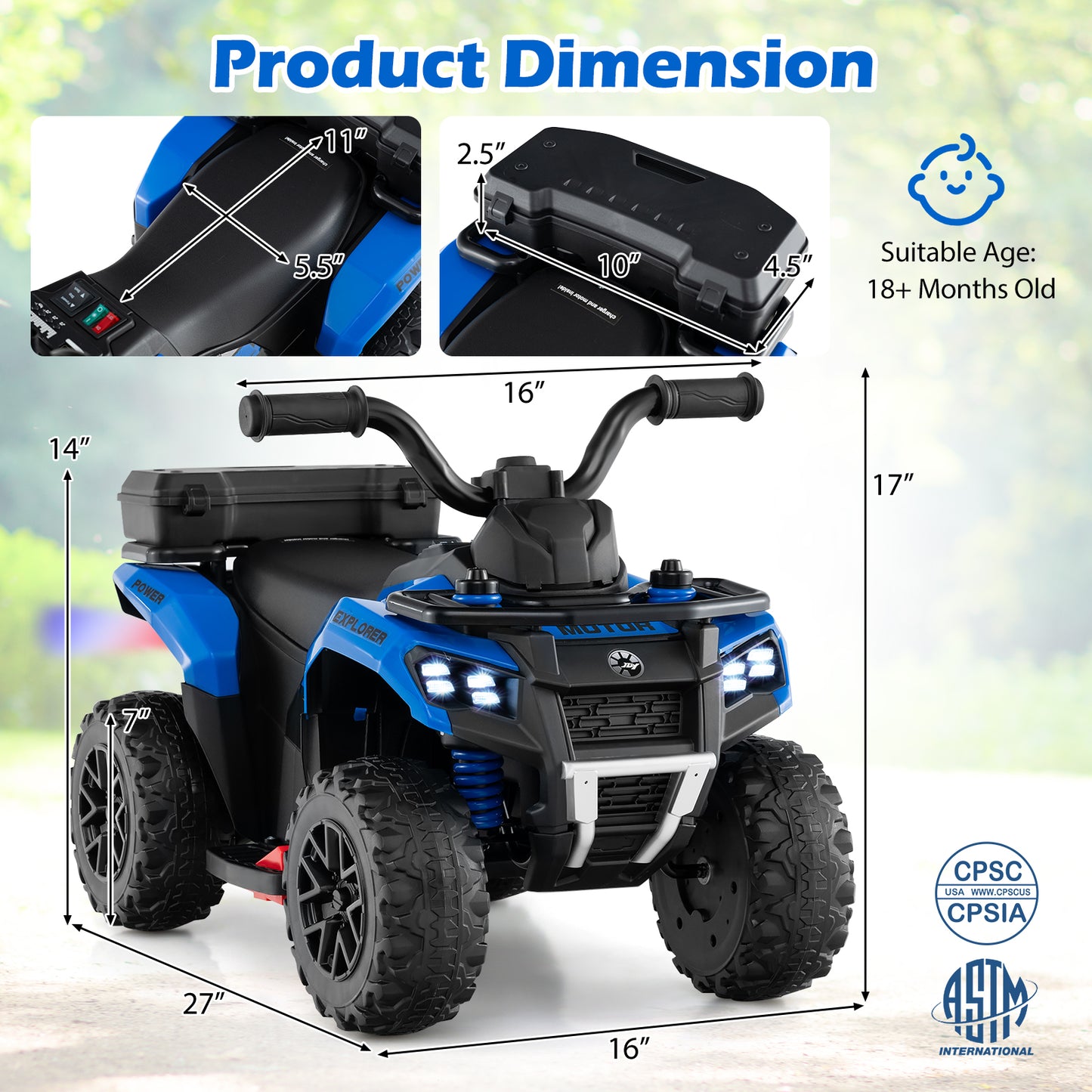6V Kids Ride On ATV With Spray Function, Storage Box, Music, Blue Powered Ride On Toys at Gallery Canada