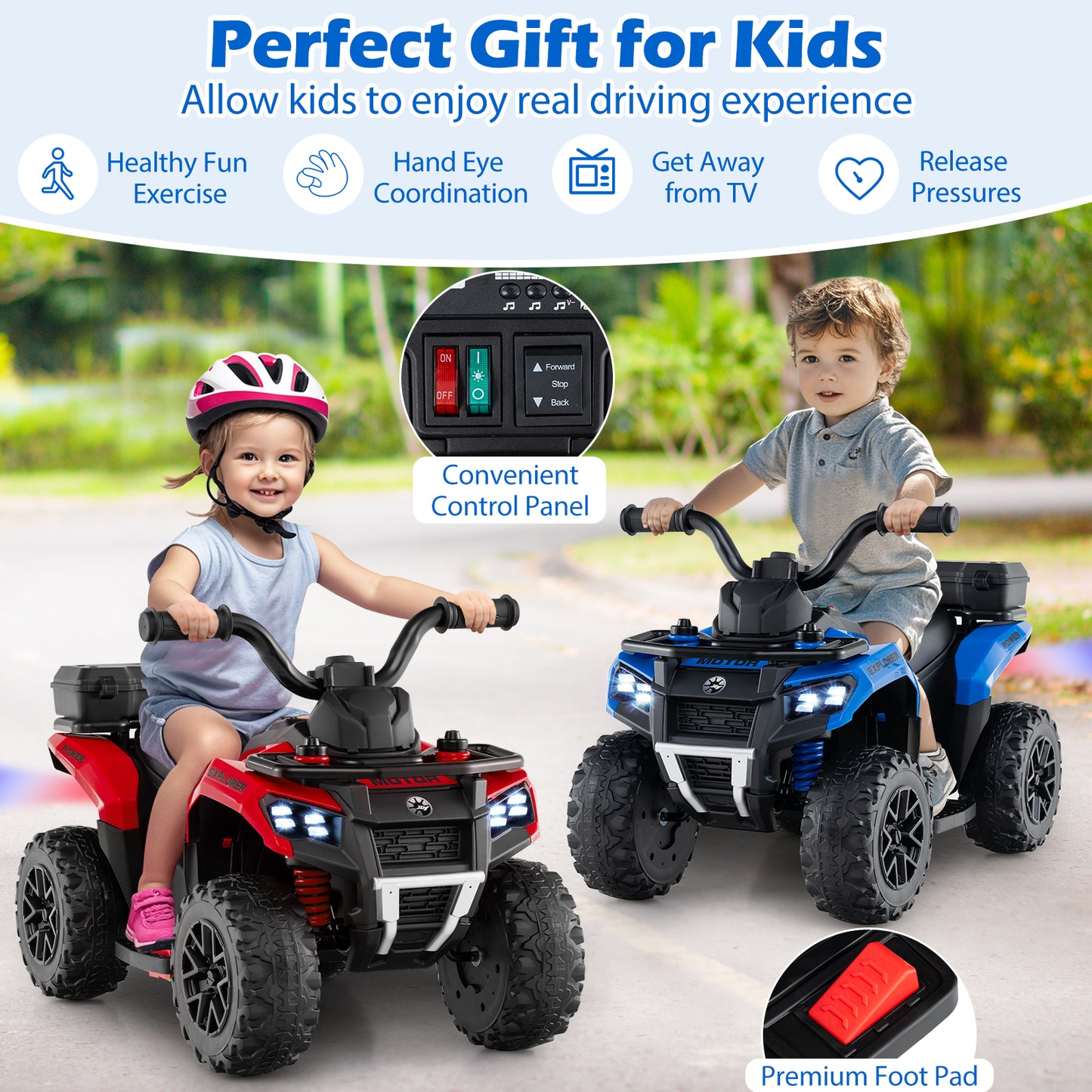 6V Kids Ride On ATV With Spray Function, Storage Box, Music, Blue Powered Ride On Toys at Gallery Canada