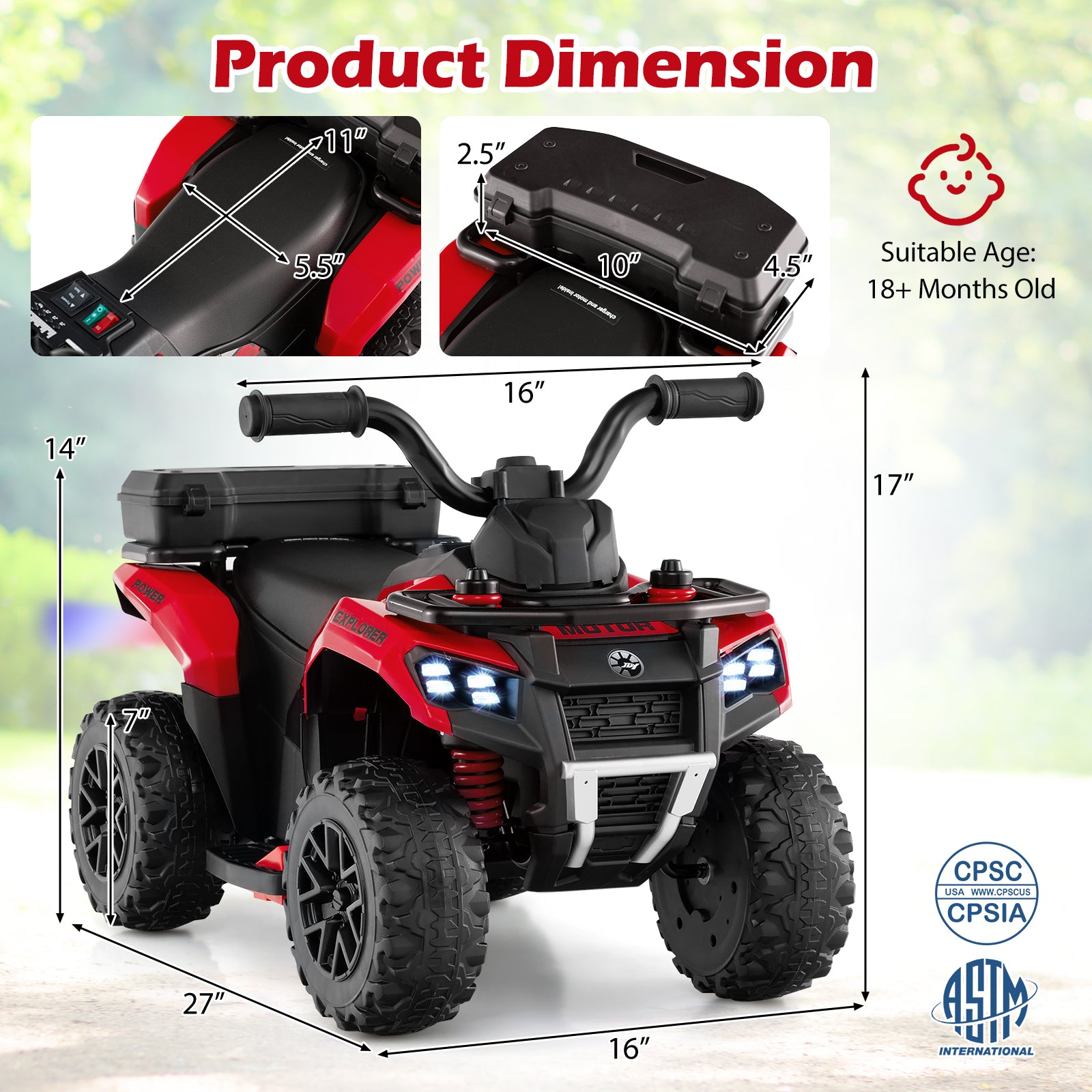 6V Kids Ride On ATV, Spray Function, Storage Box, Music, Red Powered Ride On Toys at Gallery Canada