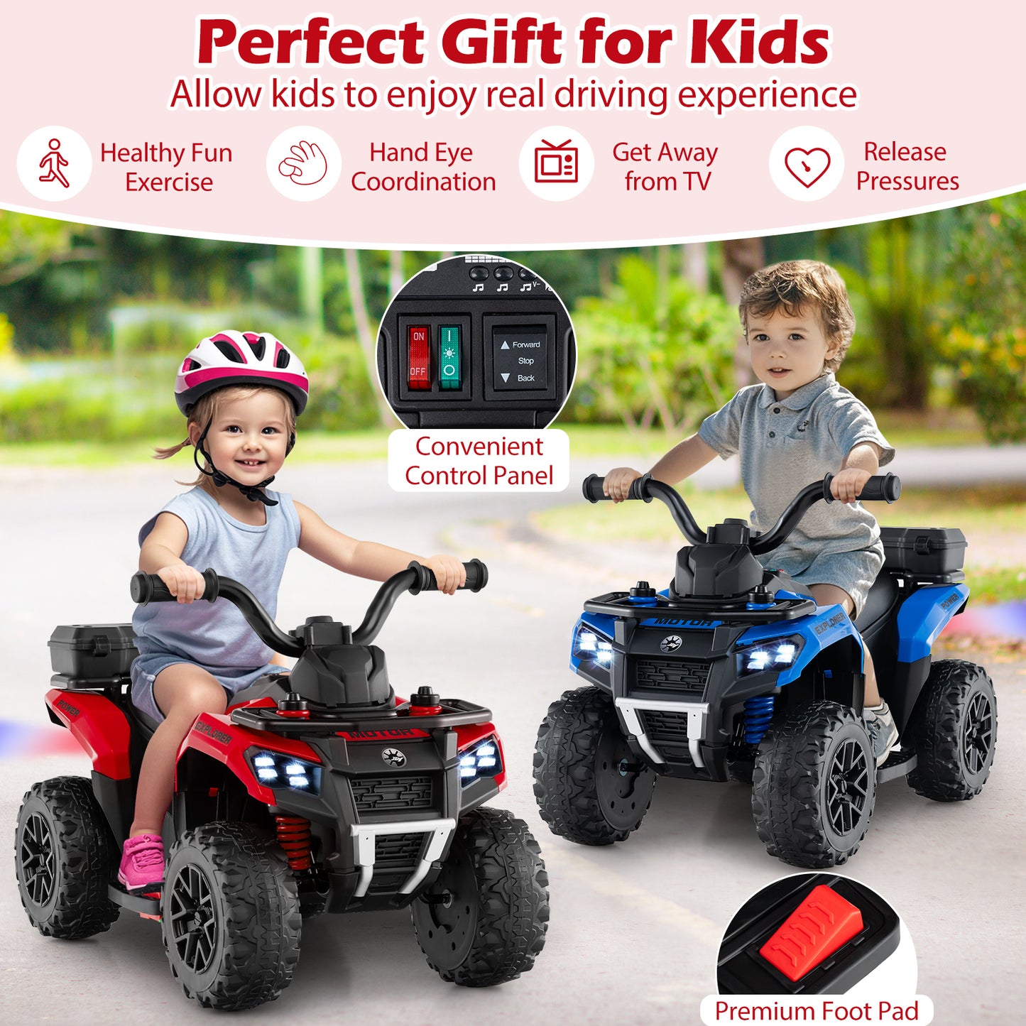 6V Kids Ride On ATV, Spray Function, Storage Box, Music, Red Powered Ride On Toys at Gallery Canada