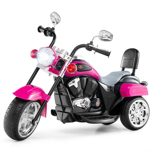 6V Powered Toddler 3-Wheel Motorbike Ride On Toy with Horn and Headlight, Hot Pink Powered Ride On Toys Hot Pink at Gallery Canada