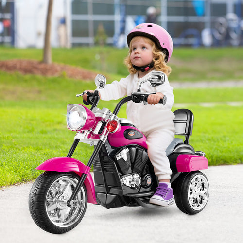 6V Powered Toddler 3-Wheel Motorbike Ride On Toy with Horn and Headlight, Hot Pink