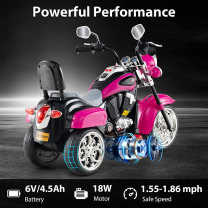 6V Powered Toddler 3-Wheel Motorbike Ride On Toy with Horn and Headlight, Hot Pink Powered Ride On Toys at Gallery Canada
