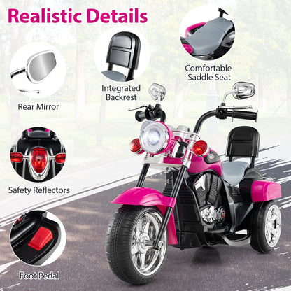 6V Powered Toddler 3-Wheel Motorbike Ride On Toy with Horn and Headlight, Hot Pink Powered Ride On Toys at Gallery Canada