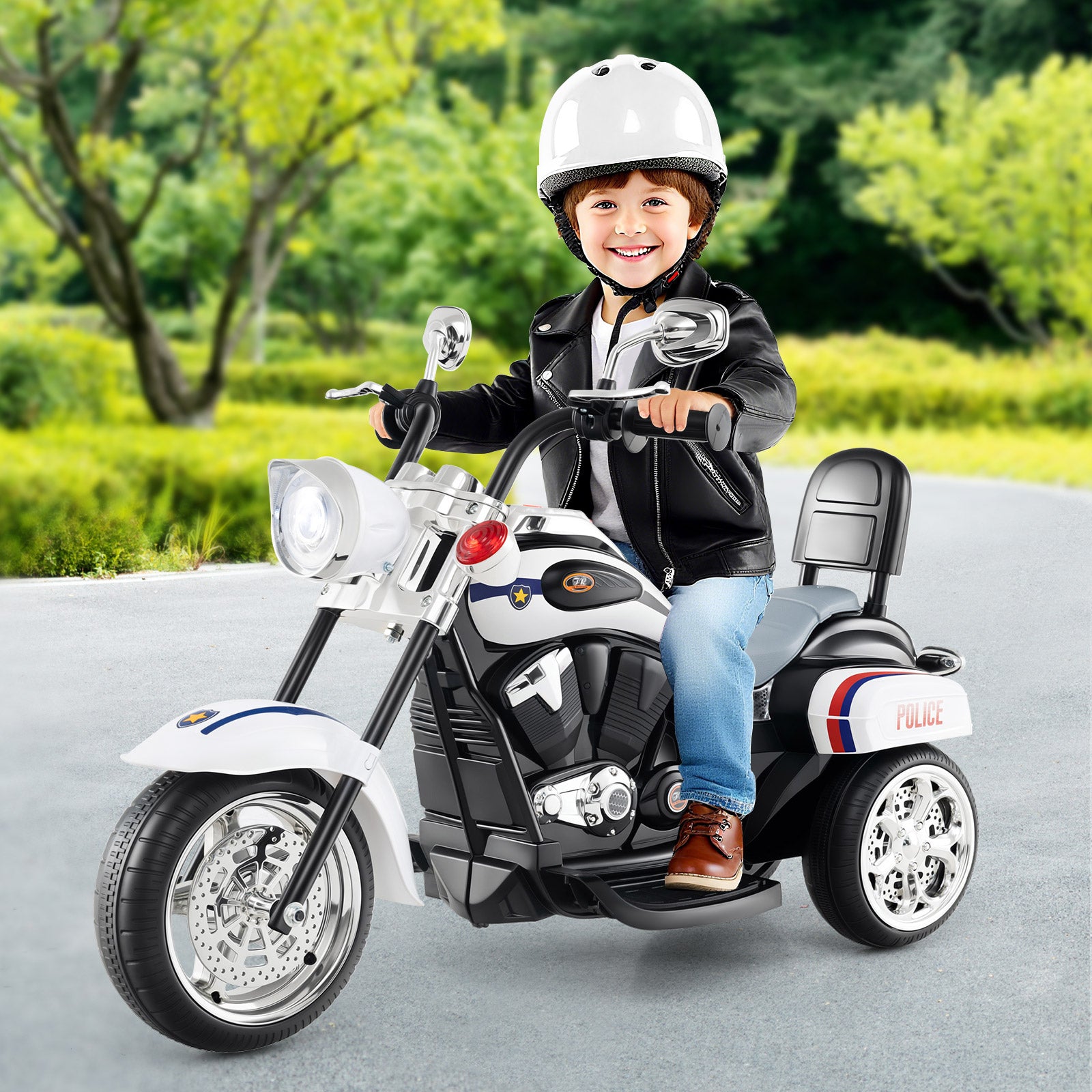 6V Powered Toddler 3-Wheel Motorbike Ride On Toy with Horn and Headlight-Black and White, Black & White Powered Ride On Toys at Gallery Canada