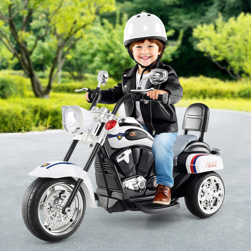 6V Powered Toddler 3-Wheel Motorbike Ride On Toy with Horn and Headlight-Black and White, Black & White