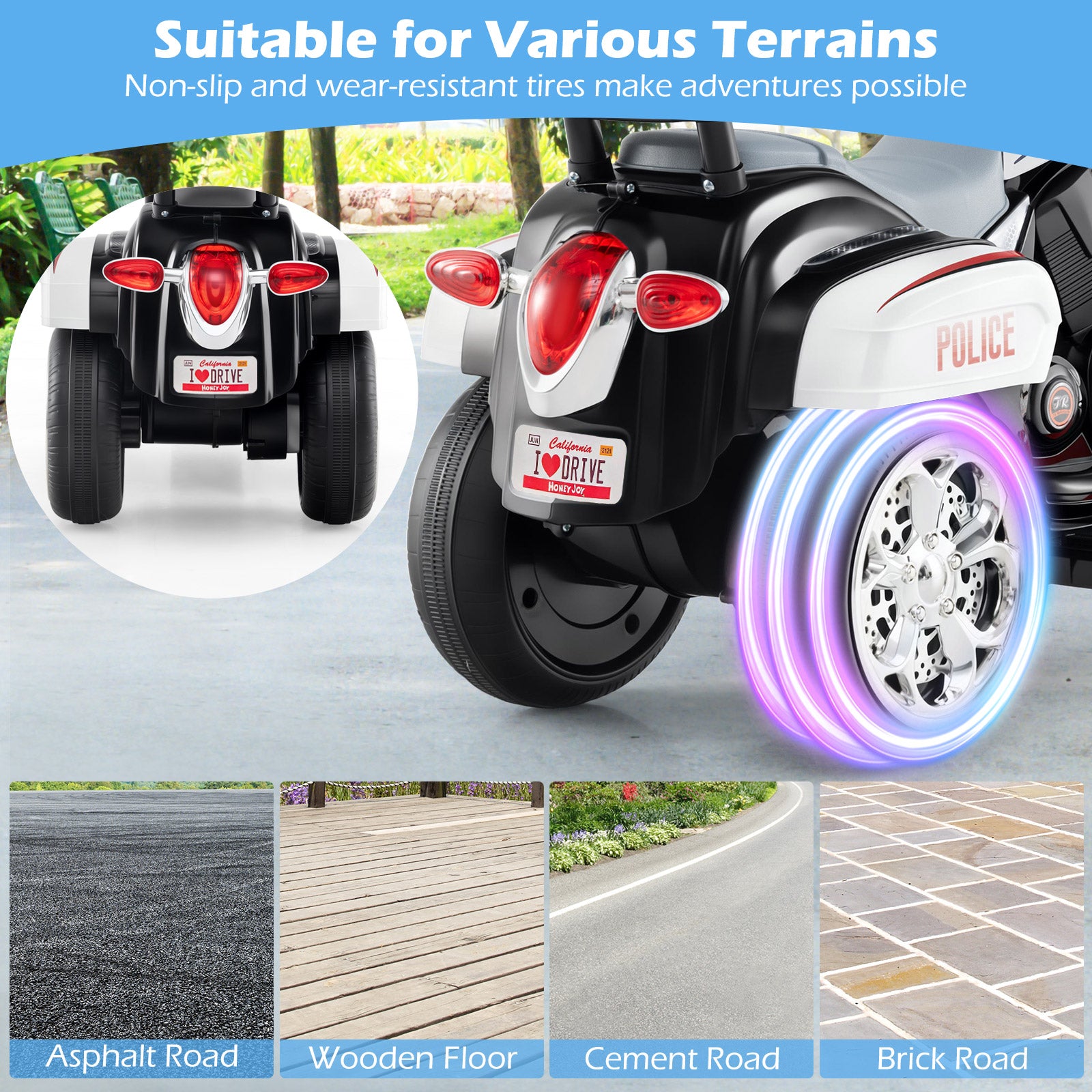 6V Powered Toddler 3-Wheel Motorbike Ride On Toy with Horn and Headlight-Black and White, Black & White Powered Ride On Toys at Gallery Canada