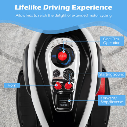 6V Powered Toddler 3-Wheel Motorbike Ride On Toy with Horn and Headlight-Black and White, Black & White Powered Ride On Toys at Gallery Canada