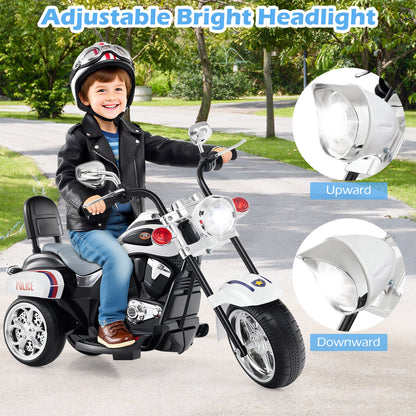 6V Powered Toddler 3-Wheel Motorbike Ride On Toy with Horn and Headlight-Black and White, Black & White Powered Ride On Toys at Gallery Canada