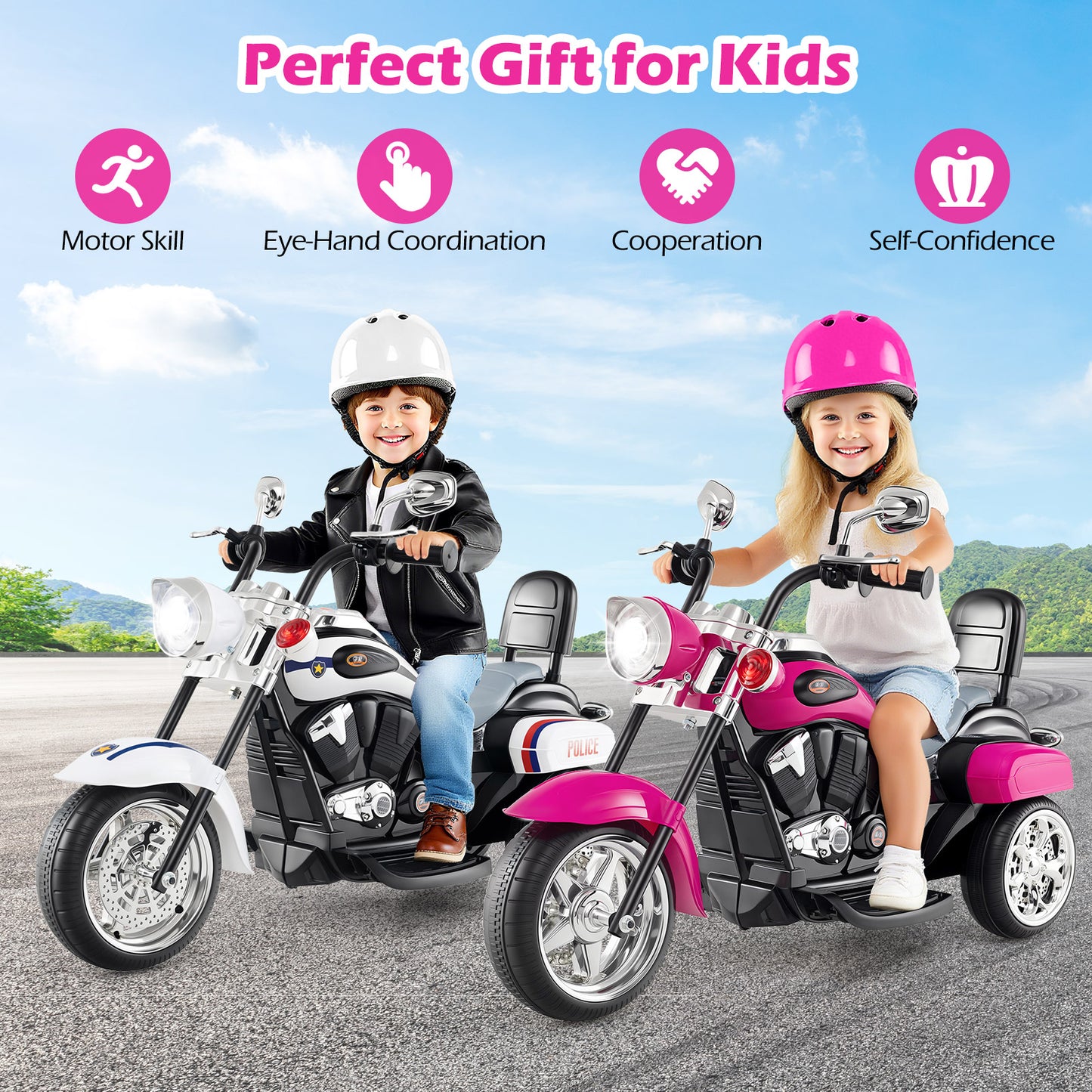 6V Powered Toddler 3-Wheel Motorbike Ride On Toy with Horn and Headlight-Black and White, Black & White Powered Ride On Toys at Gallery Canada