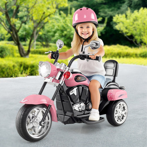 6V Powered Toddler 3-Wheel Motorbike Ride On Toy with Horn and Headlight, Heart Pink