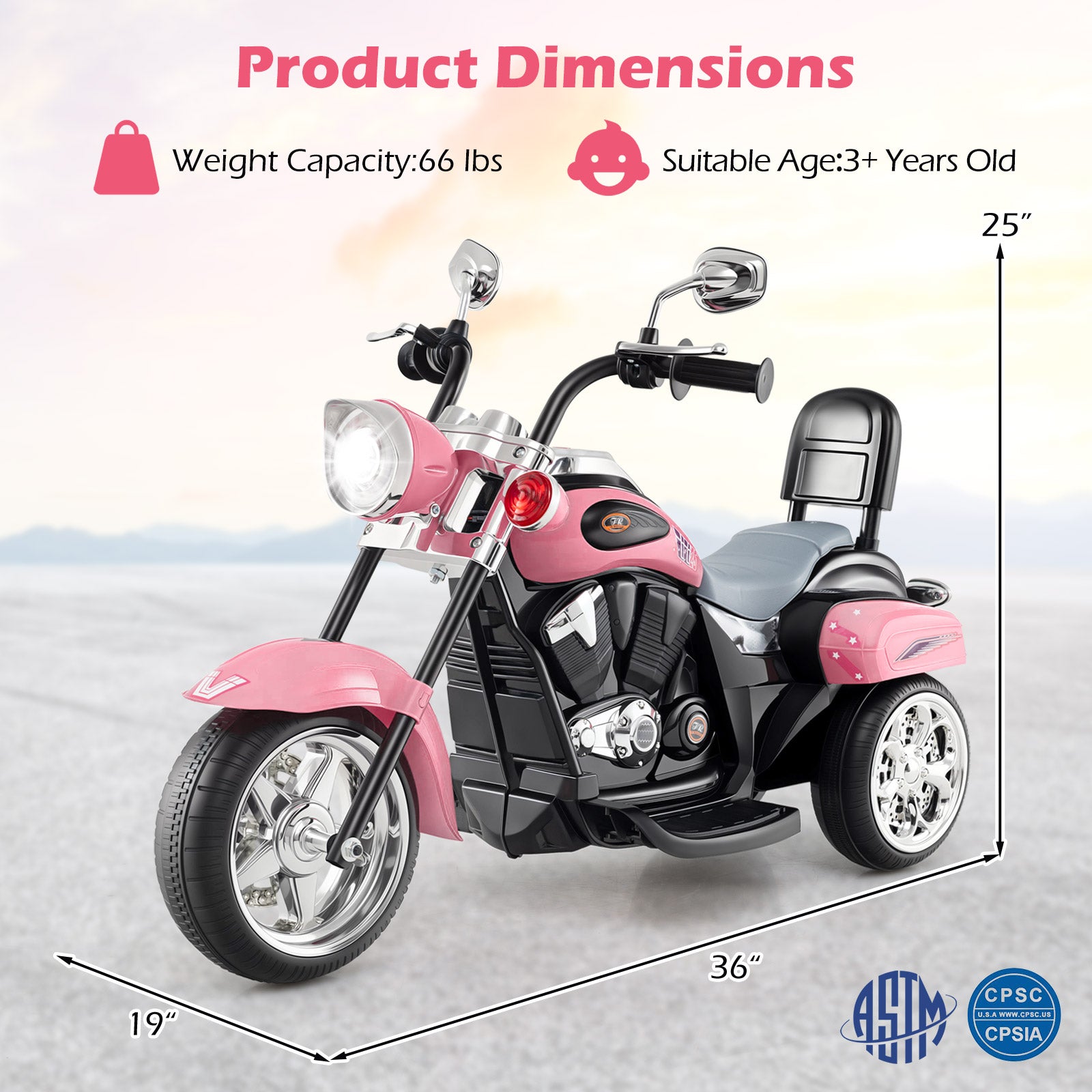 6V Powered Toddler 3-Wheel Motorbike Ride On Toy with Horn and Headlight, Heart Pink Powered Ride On Toys at Gallery Canada