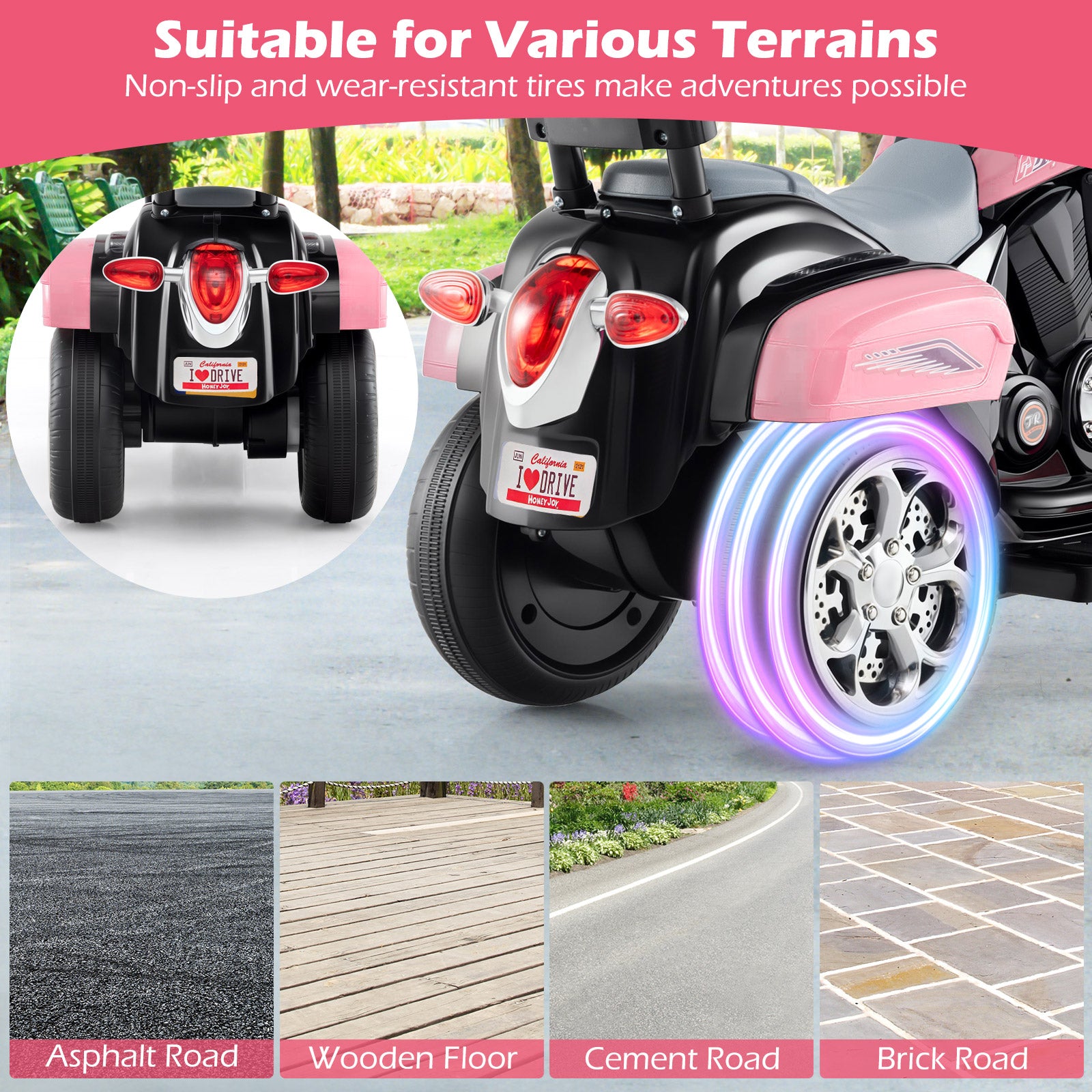 6V Powered Toddler 3-Wheel Motorbike Ride On Toy with Horn and Headlight, Heart Pink Powered Ride On Toys at Gallery Canada