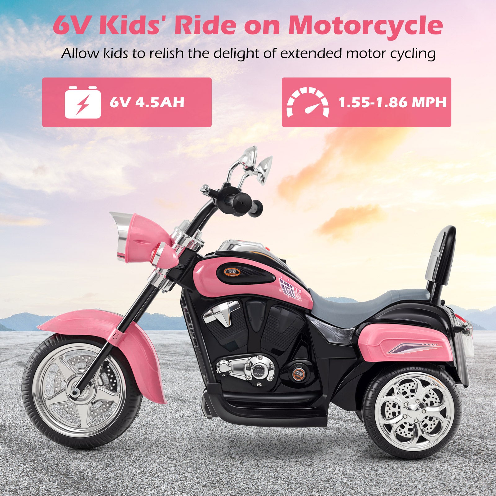 6V Powered Toddler 3-Wheel Motorbike Ride On Toy with Horn and Headlight, Heart Pink Powered Ride On Toys at Gallery Canada