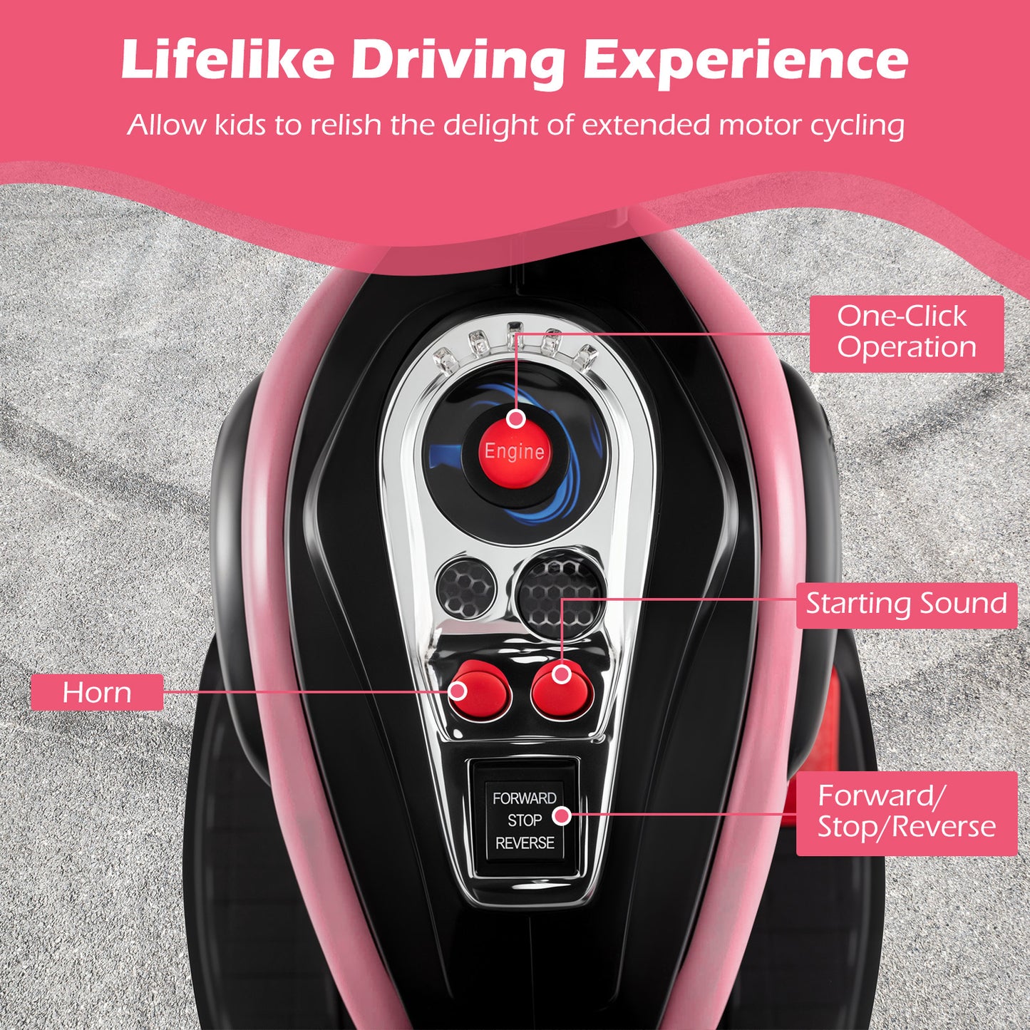 6V Powered Toddler 3-Wheel Motorbike Ride On Toy with Horn and Headlight, Heart Pink Powered Ride On Toys at Gallery Canada