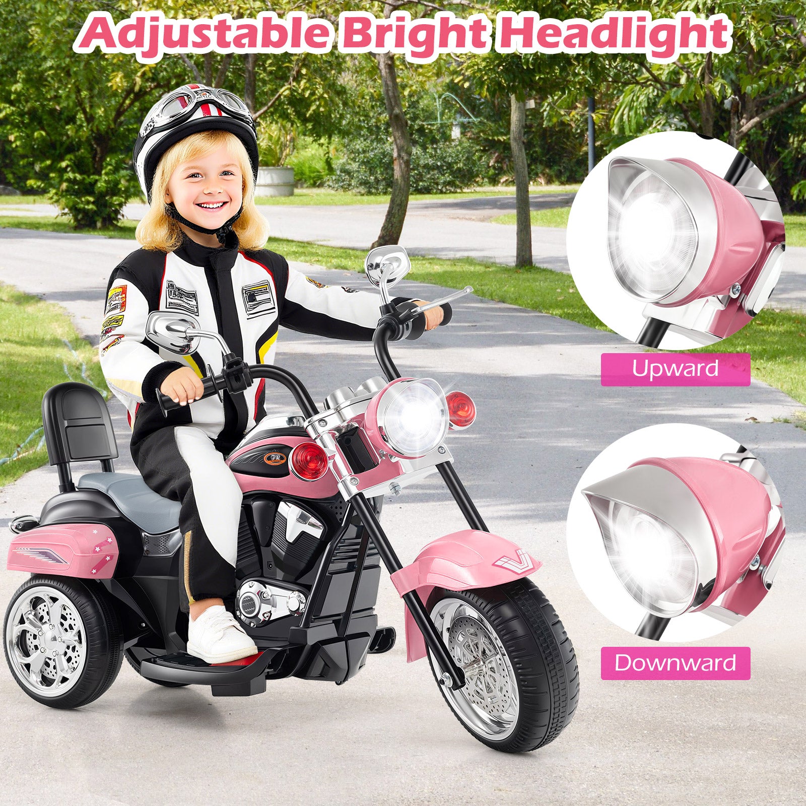 6V Powered Toddler 3-Wheel Motorbike Ride On Toy with Horn and Headlight, Heart Pink Powered Ride On Toys at Gallery Canada