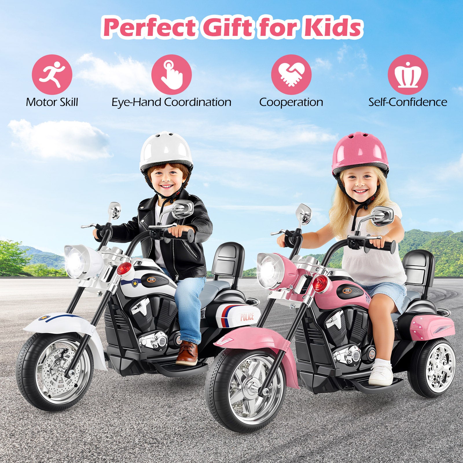 6V Powered Toddler 3-Wheel Motorbike Ride On Toy with Horn and Headlight, Heart Pink Powered Ride On Toys at Gallery Canada