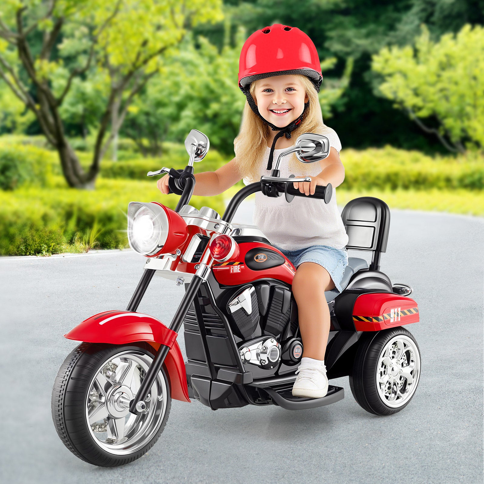 6V Powered Toddler 3-Wheel Motorbike Ride On Toy with Horn and Headlight, Black & Red Powered Ride On Toys at Gallery Canada
