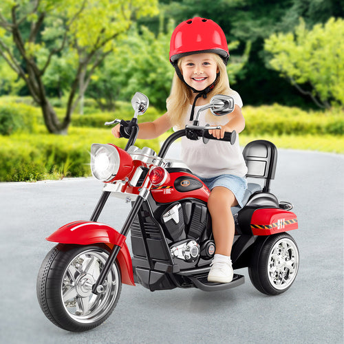 6V Powered Toddler 3-Wheel Motorbike Ride On Toy with Horn and Headlight, Black & Red
