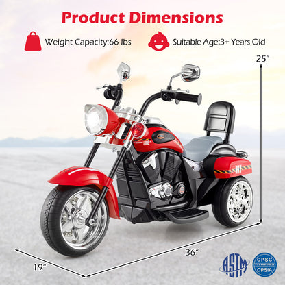 6V Powered Toddler 3-Wheel Motorbike Ride On Toy with Horn and Headlight, Black & Red Powered Ride On Toys at Gallery Canada