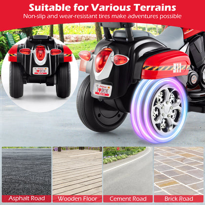 6V Powered Toddler 3-Wheel Motorbike Ride On Toy with Horn and Headlight, Black & Red Powered Ride On Toys at Gallery Canada