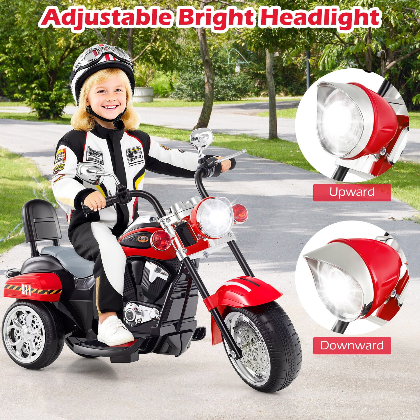 6V Powered Toddler 3-Wheel Motorbike, Red, Black Powered Ride On Toys at Gallery Canada