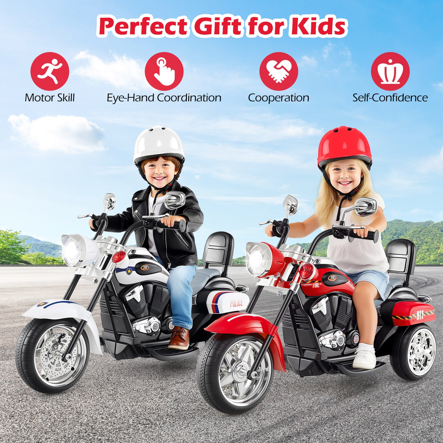 6V Powered Toddler 3-Wheel Motorbike Ride On Toy with Horn and Headlight, Black & Red Powered Ride On Toys at Gallery Canada