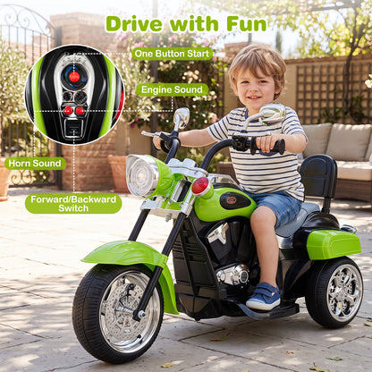 6V Toddler 3-Wheel Motorbike Ride On with Horn, Headlight, Green