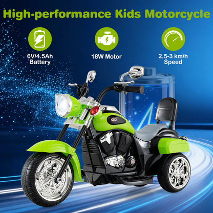 6V Toddler 3-Wheel Motorbike Ride On with Horn, Headlight, Green
