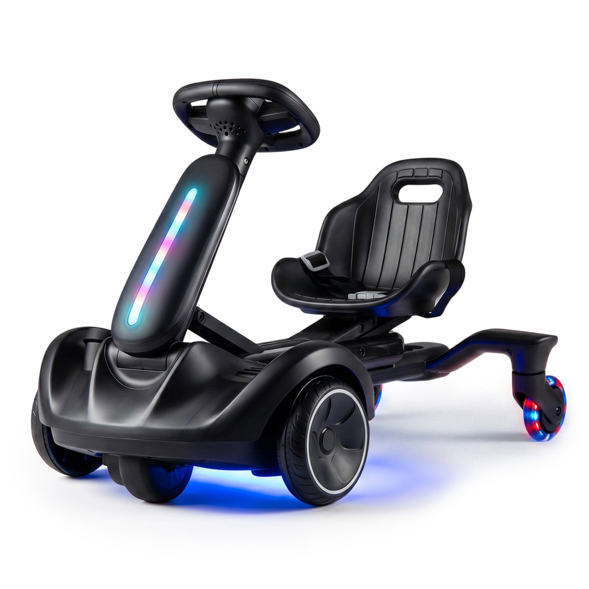 6V Ride-On Drift Car with Lights, Adjustable Seat, Black