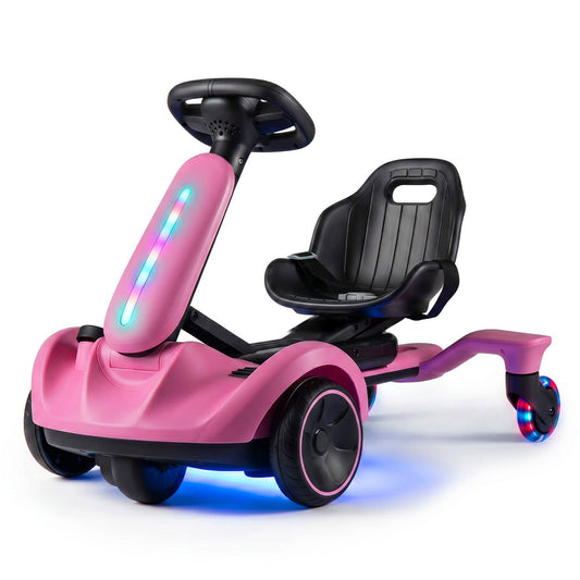 6V Ride-on Drift Car, Lights, Adjustable Seat, Pink