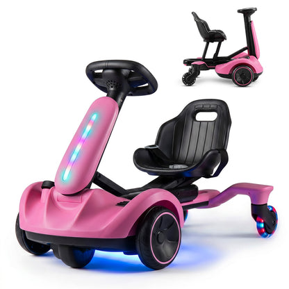 6V Ride-on Drift Car, Lights, Adjustable Seat, Pink