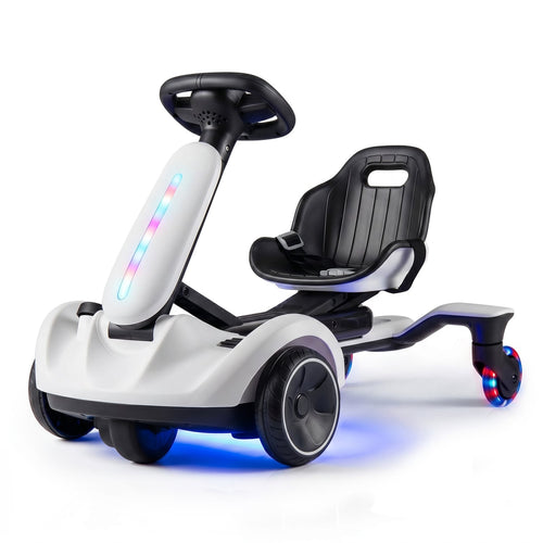 6V Ride-on Drift Car, Lights, Adjustable Seat, White