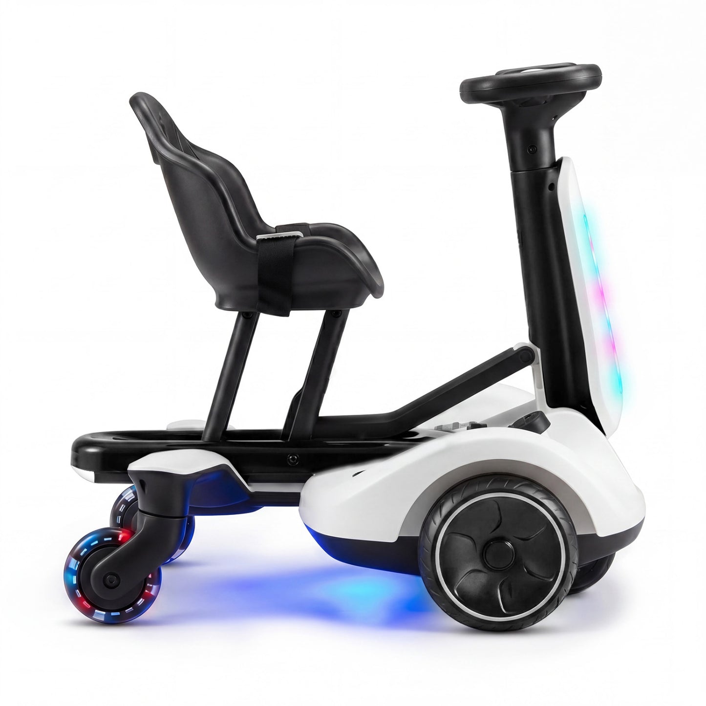 6V Ride-On Drift Car, Lights, Adjustable Seat, White
