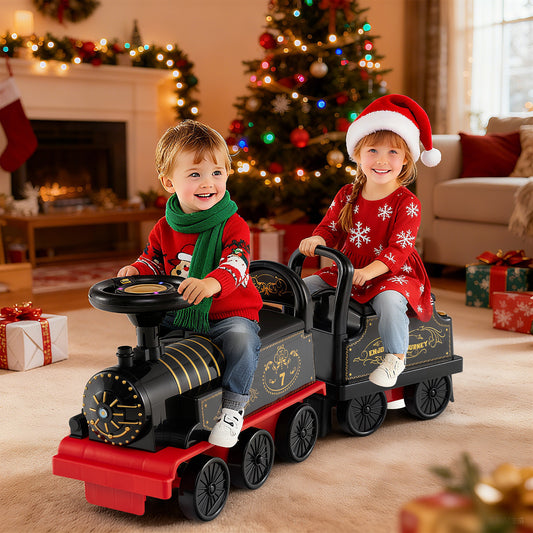 6V Ride On Train, 2-Seater With Carriage, Flashing LED Lights, Black Powered Ride On Toys Black at Gallery Canada