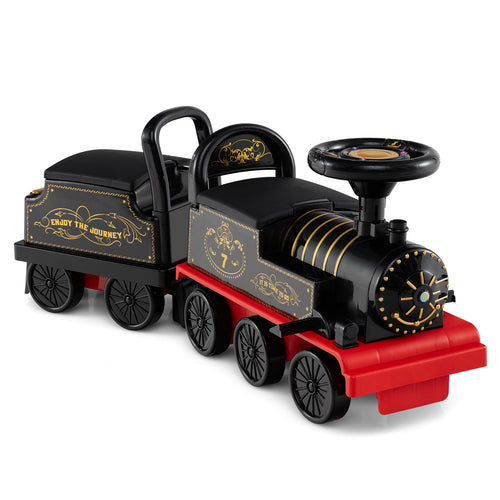 6V Ride On Train, 2-Seater With Carriage, Flashing LED Lights, Black