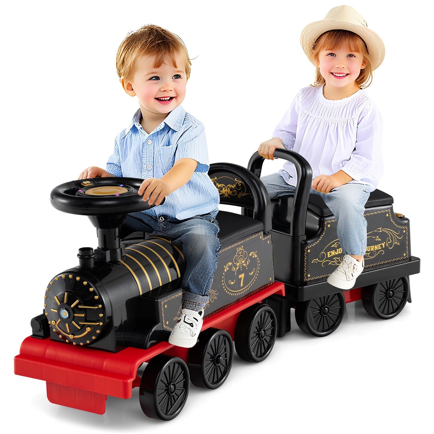 6V Ride On Train, 2-Seater With Carriage, Flashing LED Lights, Black Powered Ride On Toys at Gallery Canada
