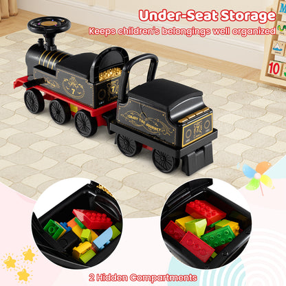 6V Ride On Train, 2-Seater With Carriage, Flashing LED Lights, Black Powered Ride On Toys at Gallery Canada