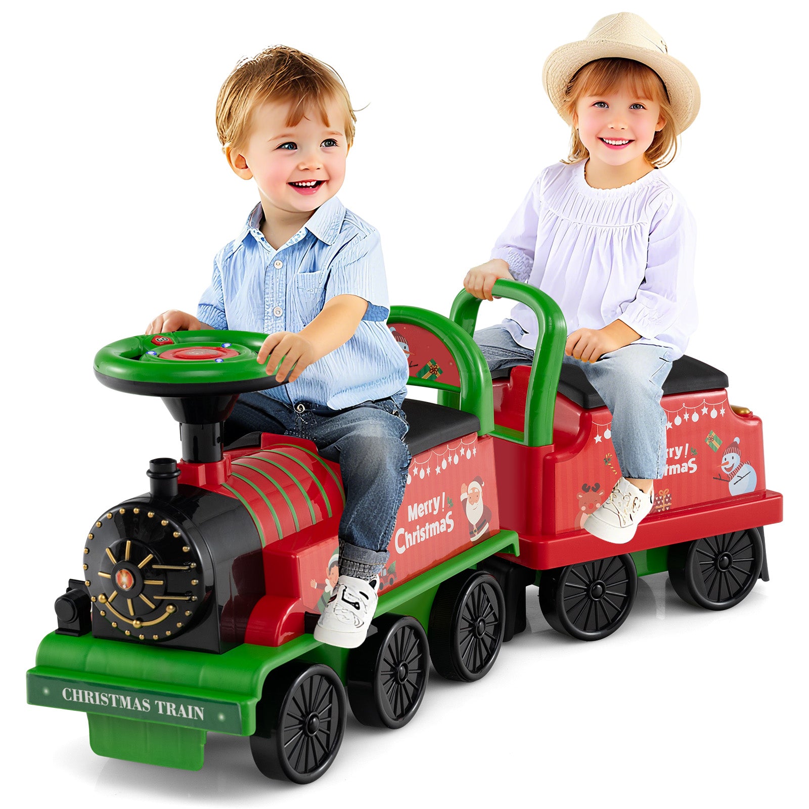 6V Ride On Train 2-Seater With Carriage, Flashing LED Lights, Green Powered Ride On Toys at Gallery Canada