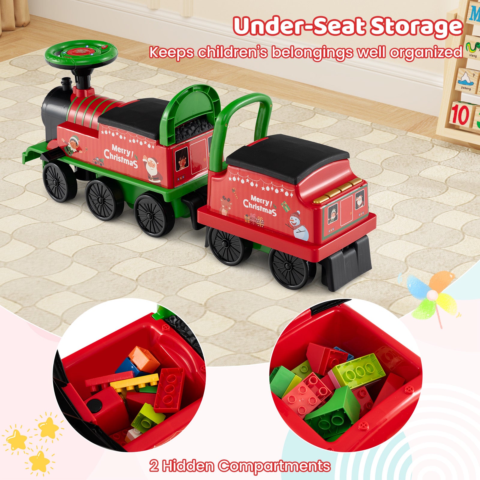 6V Ride On Train 2-Seater With Carriage, Flashing LED Lights, Green Powered Ride On Toys at Gallery Canada