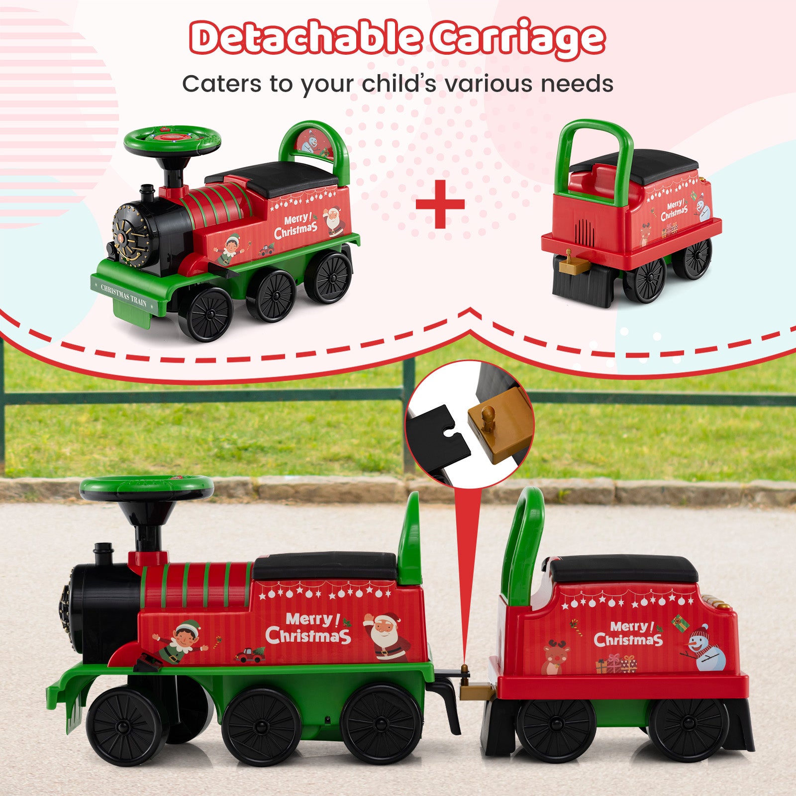 6V Ride On Train 2-Seater With Carriage, Flashing LED Lights, Green Powered Ride On Toys at Gallery Canada